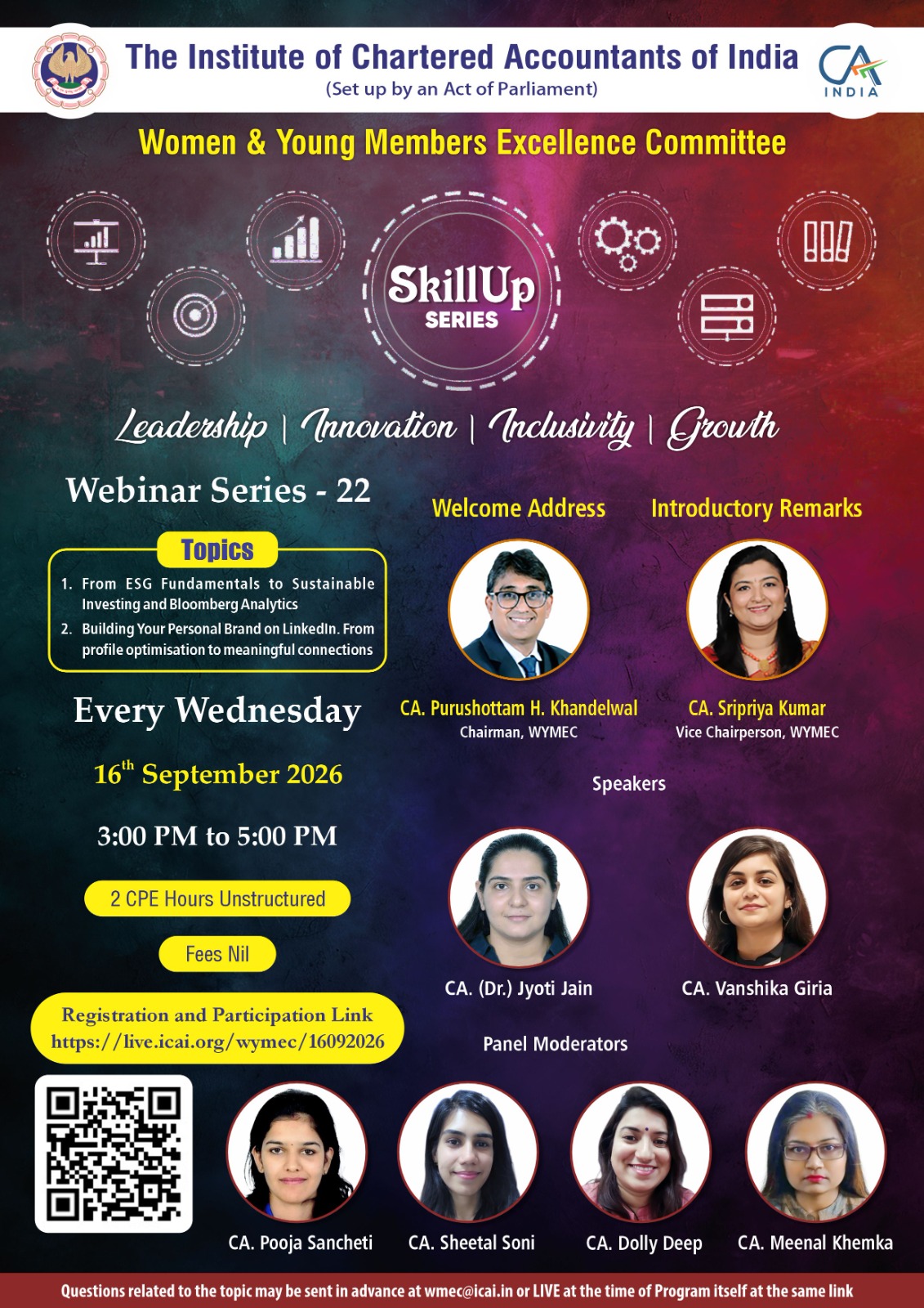 "Live Webinar "Skillup Knowledge Webinar Series-22"on From ESG Fundamentals to Sustainable Investing and Bloomberg Analytics & Building Your Personal Brand on LinkedIn. From profile optimisation to meaningful connections on 16th Sept 2026 (Wednesday) from 3 PM to 5 PM"