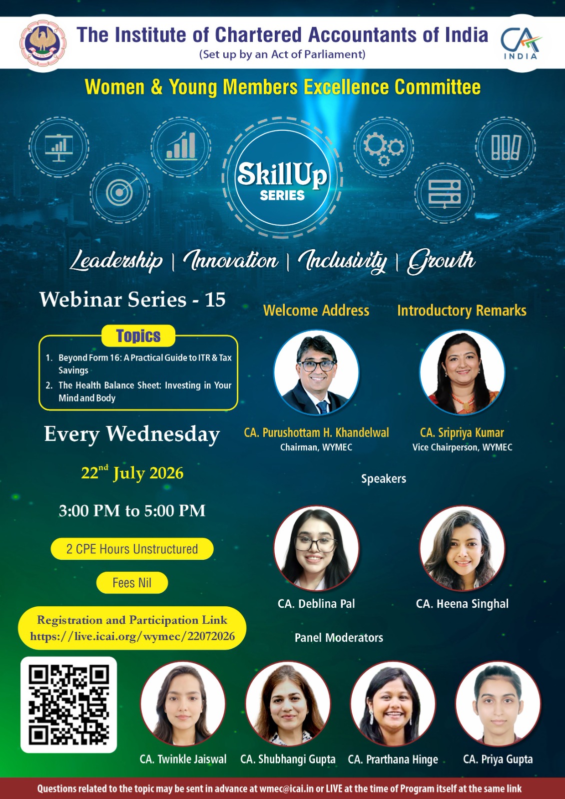 Live Webinar "Skillup Knowledge Webinar Series-15"on Beyond Form 16: A Practical Guide to ITR and Tax Savings & The Health Balance Sheet: Investing in Your Mind and Body on 22nd July 2026 (Wednesday) from 3 PM to 5 PM
