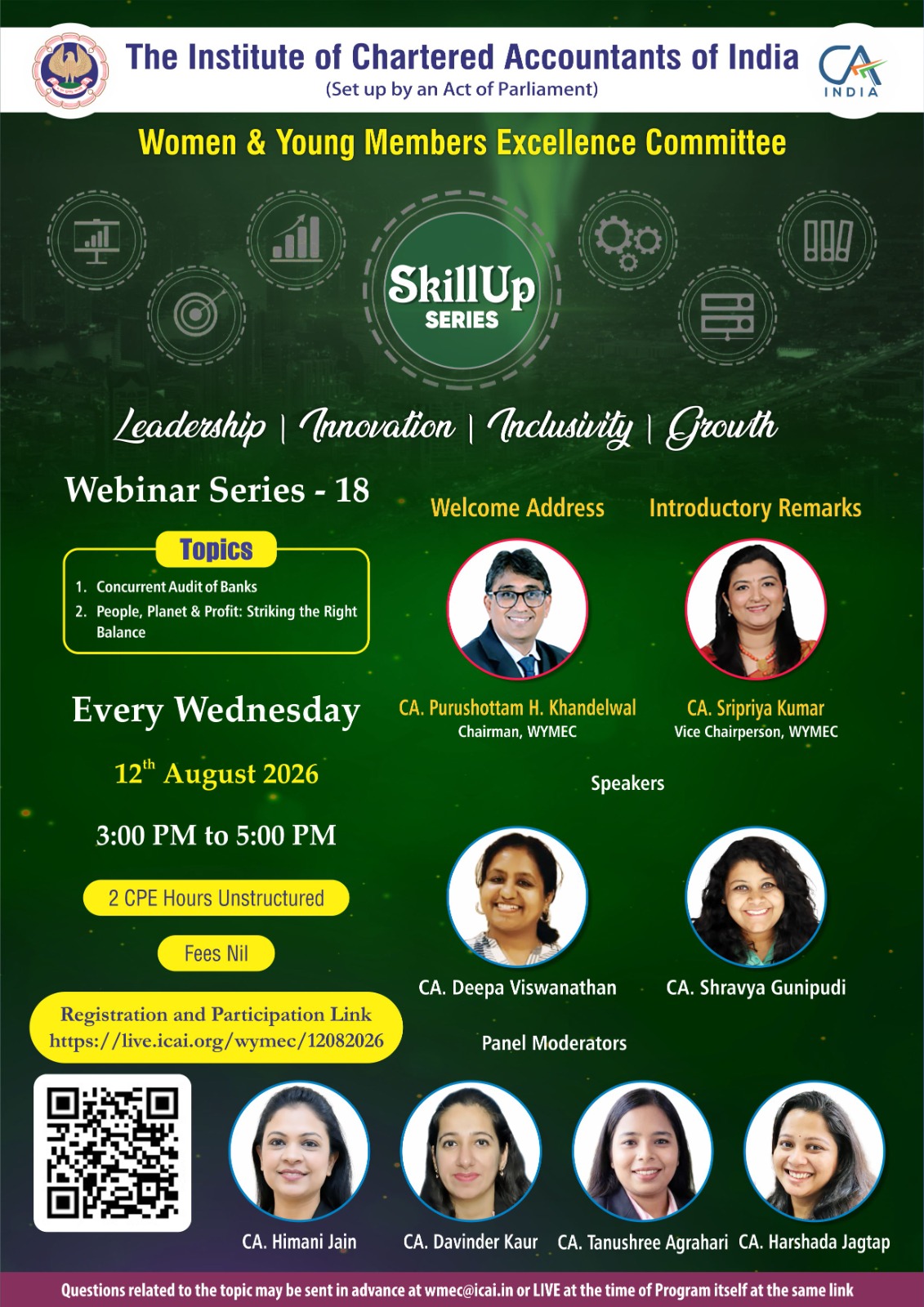 Live Webinar "Skillup Knowledge Webinar Series-18"on Concurrent Audit of Banks & People, Planet & Profit: Striking the Right Balance on 12th Aug 2026 (Wednesday) from 3 PM to 5 PM