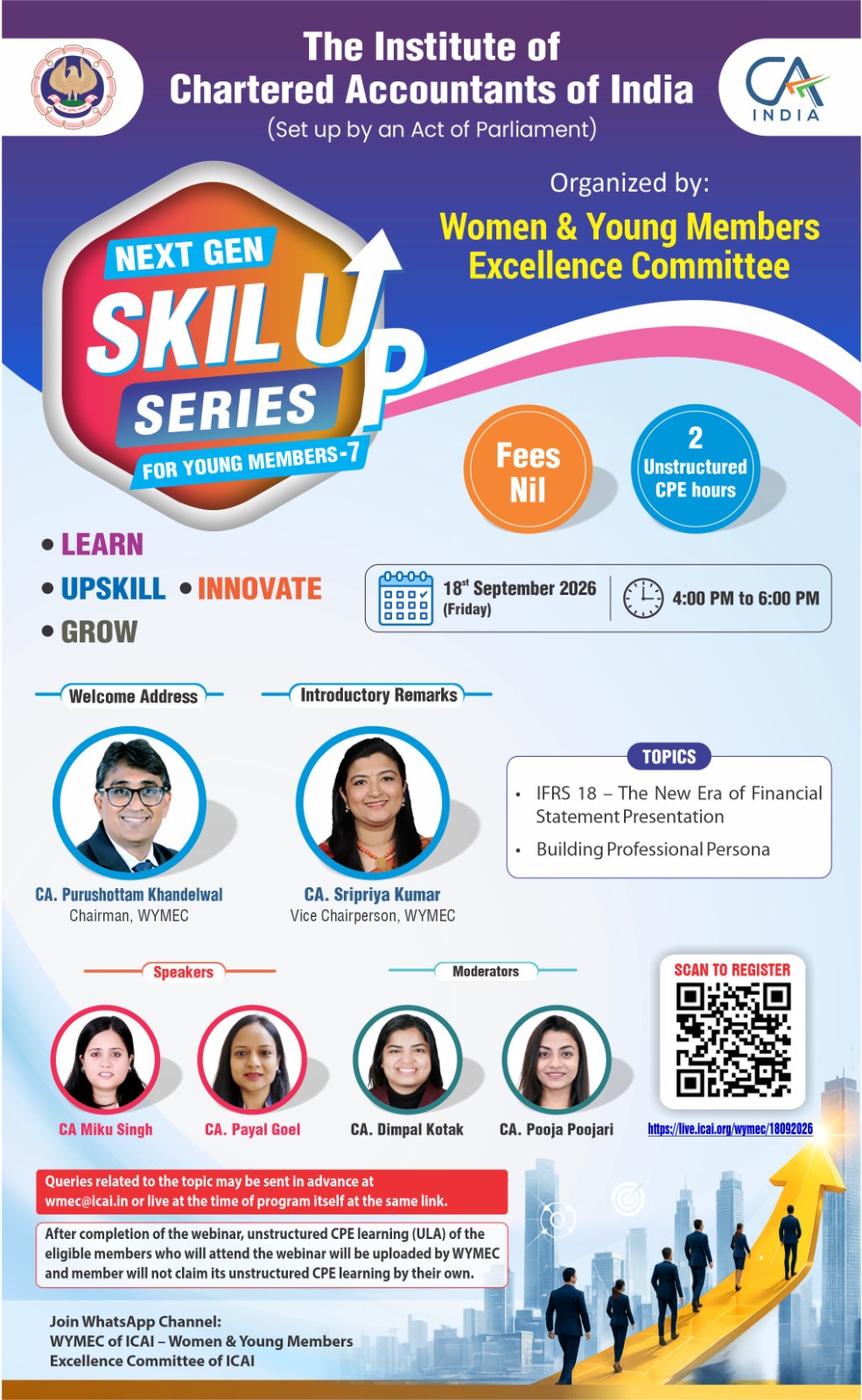 "Live Webinar "Next Gen SkillUp Series for Young Members - 7"on IFRS 18 – The New Era of Financial Statement Presentation & Building Professional Persona on 18th Sept 2026 (Friday) from 4 PM to 6 PM