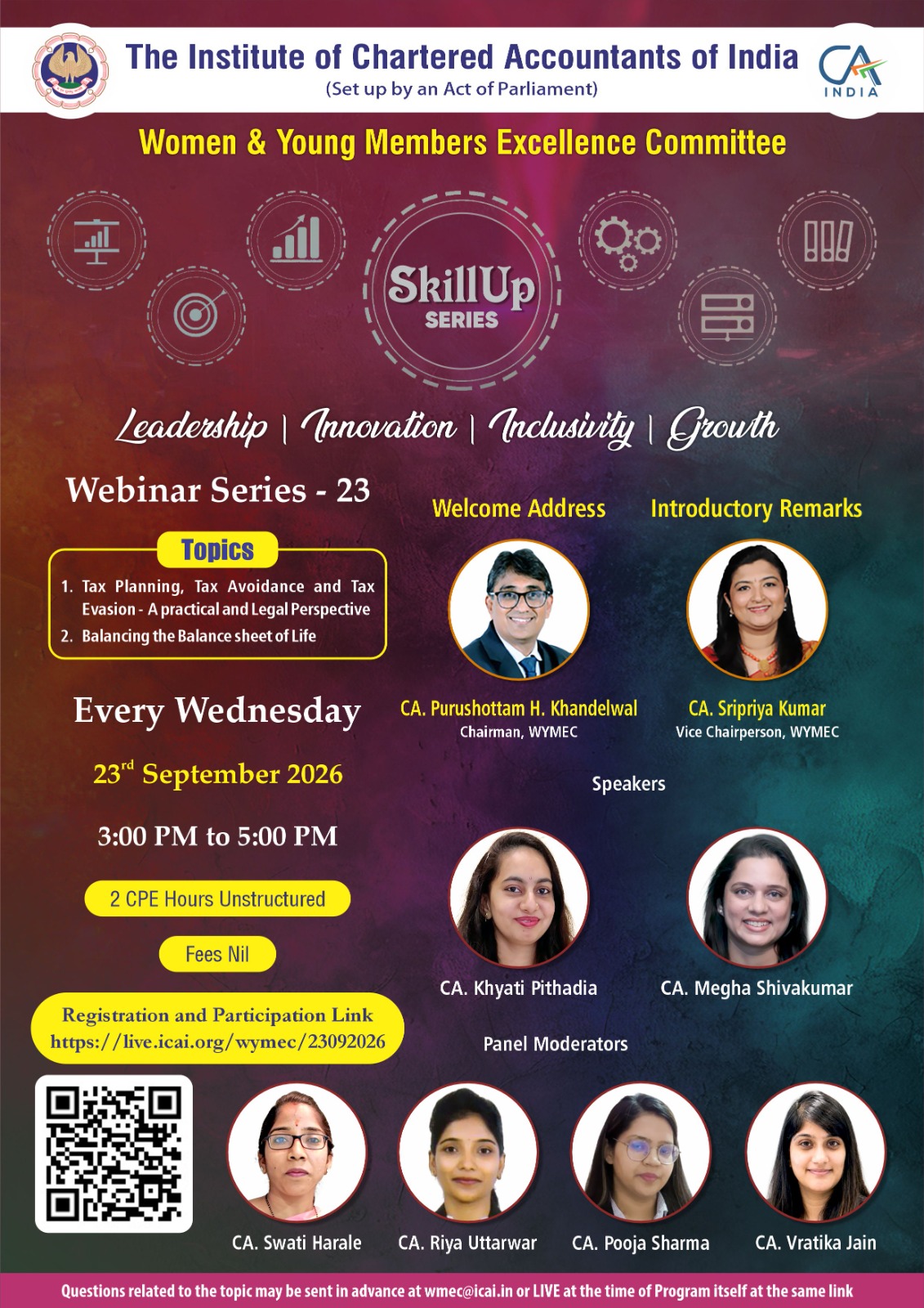 "Live Webinar "Skillup Knowledge Webinar Series-23"on Tax Planning, Tax Avoidance and Tax Evasion - A practical and Legal Perspective & Balancing the Balance sheet of Life on 23rd Sept 2026 (Wednesday) from 3 PM to 5 PM"