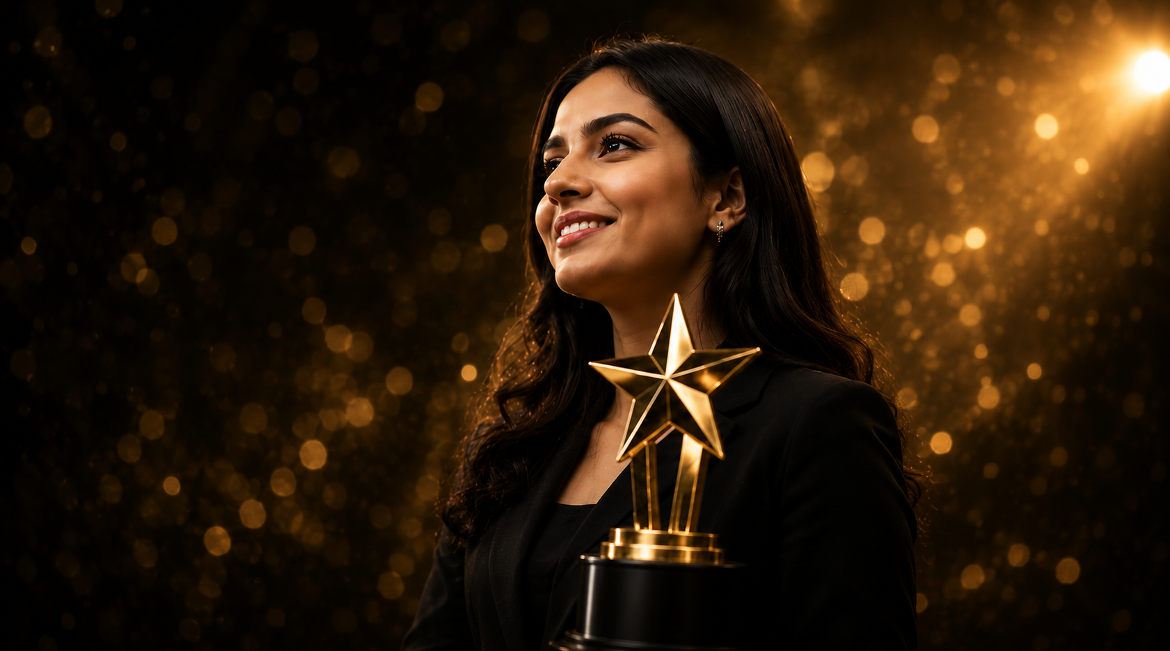 Award nominee holding trophy