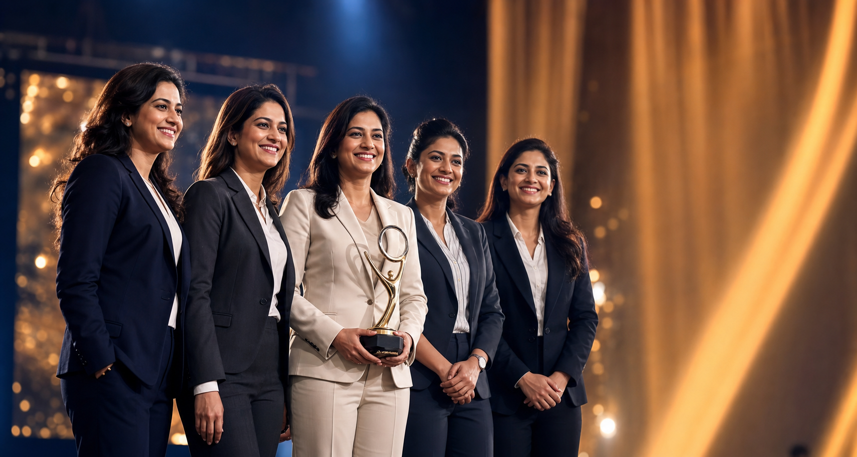 Women members with award trophy